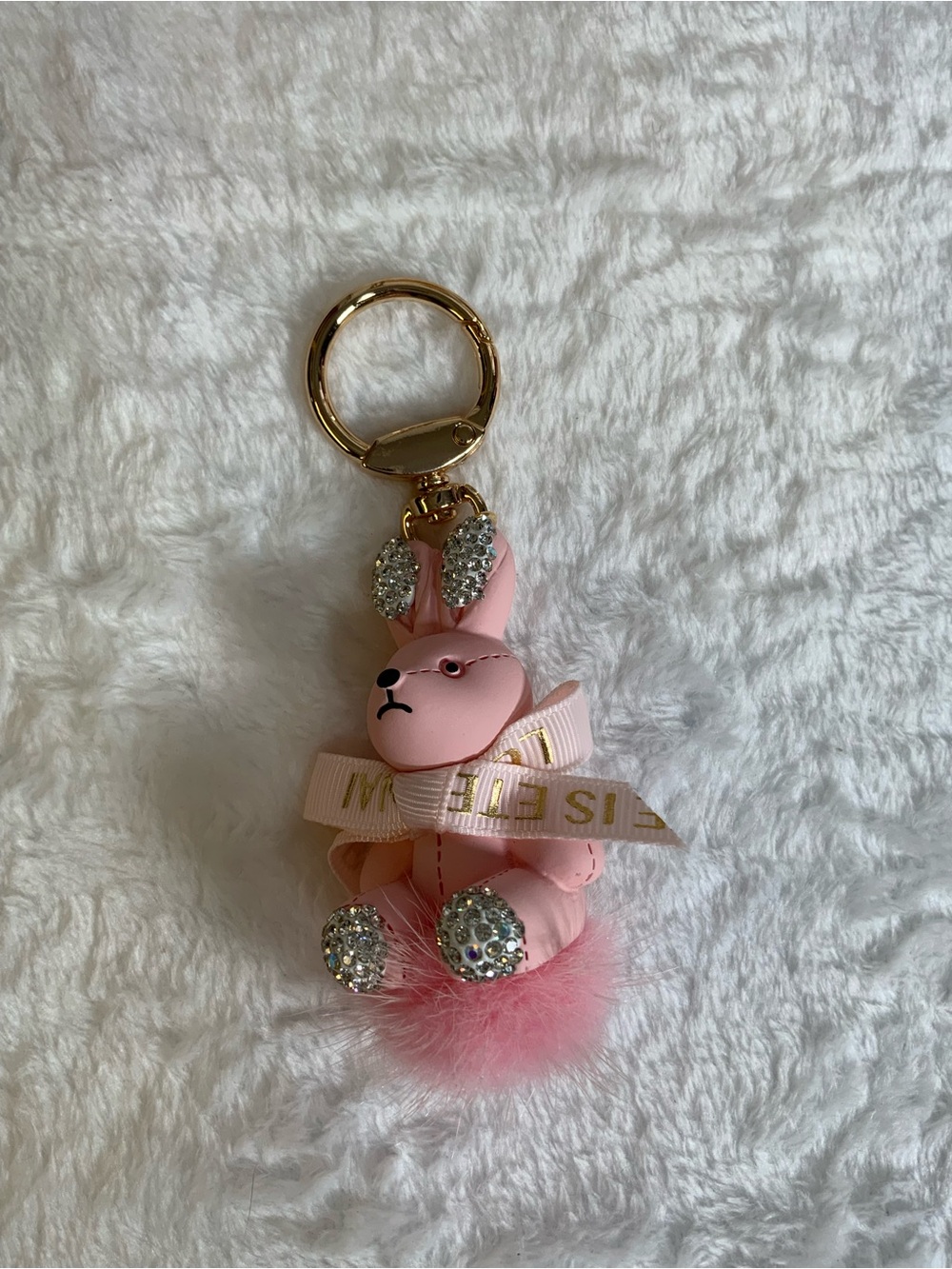 Pink Bunny Keychain with Crystal Accents